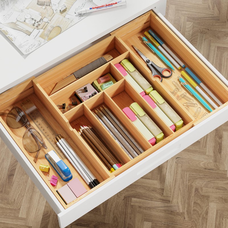 BAMEOS 3" Deepth Expandable Drawer Organizer, Deep Flatware Organizer, Adjustable