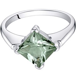 PEORA Green Amethyst Engagement Ring in Sterling Silver, Classic Designer Solitaire, Princess Cut, 7mm, 1.50 Carats, Comfort Fit, Size 7, Cocktail, Promise, Engagement Ring,