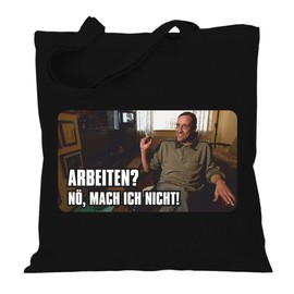 Fabric Bag Jute Bag Long Handle with Saying Arbeiten? Nö mach ich Nicht, black, Unit size