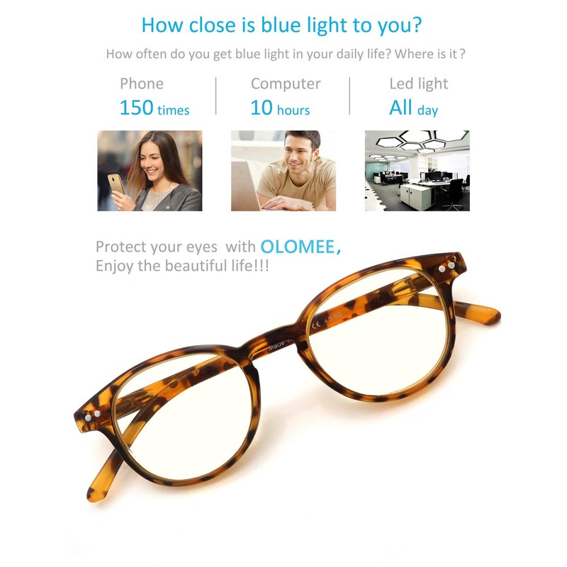 OLOMEE Reading Glasses Women Blue Light Blocking Round Readers +1.50