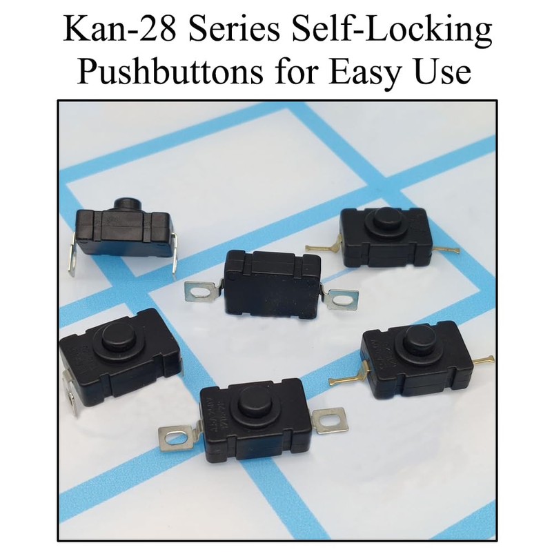 Pack of 20 Self-Locking Push Button Switches, KAN-28 ON-Off Mini