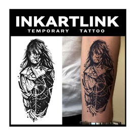 INKARTLINK Tattoo Tech, 2 Sheets Medium Semi Permanent Tattoo, Adult Art Design Temporary Tattoos, Lasts 1-2 Weeks, Waterproof, Realistic Look, No Reflection (warrior)