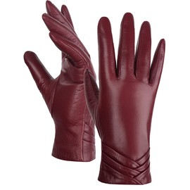GSG SINCE 1998 Womens Genuine Leather Gloves with Wool Lined Touchscreen Sheepskin Warm Winter Driving Gloves Burgundy Small