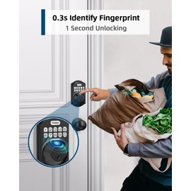 TEEHO Fingerprint Keyless Entry Door Lock - Keypad Deadbolt with Handle - Auto Lock, Easy Install - Matte Black