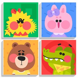 4 Pack Paint by Numbers Kit for Kids with Wooden Frame, Animals Easy Framed Paint by Numbers for Kids Age 4-8-12, DIY Simple Acrylic Oil Kids Painting by Numebrs Kit for Home Wall Decor (8x8 Inch)