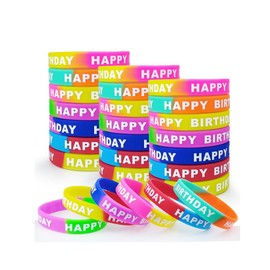 48 pulseras de goma de cumpleaños, de silicona de colores, elásticas, regalos de cumpleaños, para estudiantes, pulseras de goma para fiestas de cumpleaños, regalos