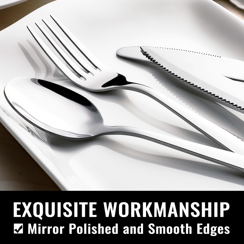 HIWARE 48-Piece Silverware Set with Steak Knives for 8, 18/8