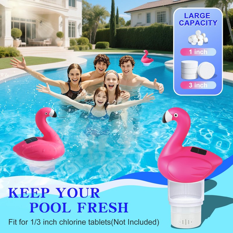 Pool Chlorine Floater, Solar Flamingo Chlorine Tablet Floater w/Adjustable Release,