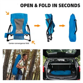 Foristrail Outdoor Beach Chair for Adults Set of 2 PCS Portable Lightweight Low Back Sling Chair with Cup Holder, 300lbs Capacity Camping Chair for Patio, Lawn, Concert, Travel (Light Blue)