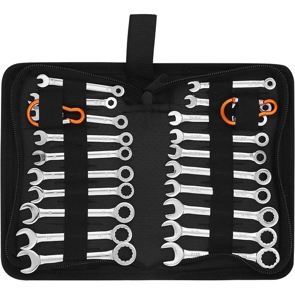 Premium Midget Wrench Set - 22-Piece Mini Combination Wrench Set Metric & SAE Ignition Wrench Set 4-10mm & 5/32'' to 7/16'' Lightweight Small Wrench Set Carry Pouch