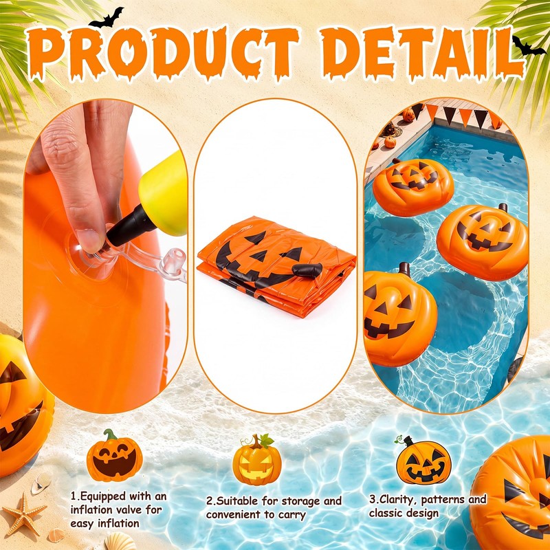 Chalyna Summer Halloween Pumpkin Pool Float Decorations 35.43x31.5x7.87inch Large Inflatable