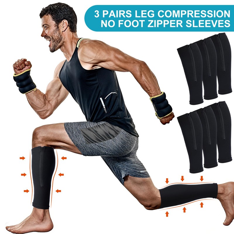 Threlaco 3 Pairs Calf Compression Sleeve with Zipper 20-30mmhg Leg