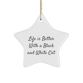 Black and White Cat Star Ornament, Funny Gift for Friends, Family, Coworkers, 'Life is Better with A Black and White Cat', Christmas Unique Gifts
