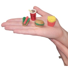 Colorful Fast Food Junk Food 3D Pull Apart Erasers (Set of 12) Mini Burgers, Fries, Hot Dogs, Drinks. Assorted.