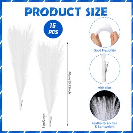 Motionchic 15 Pcs White Faux Pampas Grass Picks 15.8 Inch Artificial Pampas Christmas Tree Decor for Xmas Home Office Vase Filler Centerpieces Wreath Craft Decorations