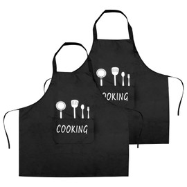 Velicber 2 Stück Schwarze Schürze, Wasserdicht Kochschürze, Unisex Küchenschürze mit 3 Taschen, Schürzen für Kochen, Reinigen, Malen, Gärtnern, Bistro, Café, Restaurant