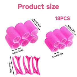 18 Pieces Rollers for Hair Volume, Velcro Rollers For Hair, Hair Rollers with Clips, Hairs Rollers with Clips for Long Medium Short Hairs Styling Hairs (Pink