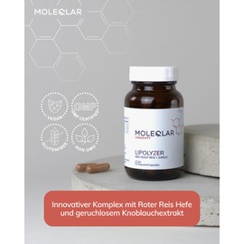 MoleQlar Lipolyzer Pack of 60 - Red Rice Complex with Odourless Garlic Extract - 2.9 mg Monacolin K and 3 mg SAC per Capsule - Innovative Formulation