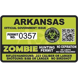 Arkansas AR Zombie Hunting Permit - Hunter Response Team Unit 4" Outbreak Sticker