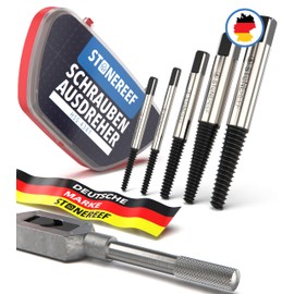 Screw Extractor Set with Tap Wrench - Extra Grip & High Alloy Tool Steel - 5 Piece Left Extractor for M1-M12 - Screw Remover for Broken & Damaged Screws