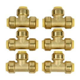 6-Pack 1/2" Push-Fit Tee Lead-Free Brass Push Connection T-fitting,1/2 sharkbite teeFitting To Connect Pex, Copper, CPVC And Disconnect Clips.