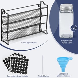 AOZITA Spice Rack Organizer for Cabinet, Spice Organizer with 28 Empty Spice Jars Funnel, Spice Labels, Seasoning Organizer for Countertop, Cabinet, Kitchen, Pantry, Cupboard