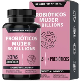🌸 Probióticos Mujer 60 Billion + Prebióticos e Inulina de Agave | 12 Cepas | Microencapsulados | Vegano 🌱 | Sin Azúcar ❌ | Más allá de las vitaminas | 60 Cápsulas