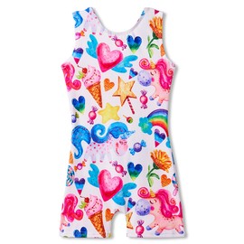 MYQFF 7t Gymnastics Leotard for Girls Dance Ballet Leotards for Kids Teens Biketards Tumbling Hip Hop Dance Outfits for Competition Training Performances White Unicorn