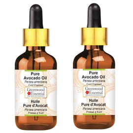 Greenwood Essential Pure Avocado Oil (Persea Americana) with Glass Dropper Natural Therapeutic Quality Cold Pressed (Pack of Two) 100 ml x 2 (6.76 oz)