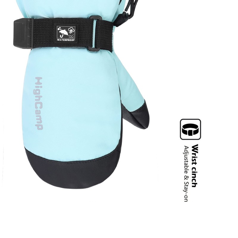 HIGHCAMP Kids Ski Mittens Waterproof Winter Snow Gloves with Zipper