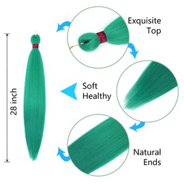 Green Braiding Hair Pre Strethched Silky Braid Hair Extensions, 100% Synthetic Itch Free Hair for Braiding Crochet Twist Hair Braid Extensions Yaki Texture(28''-3packs, green)