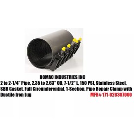 Romac Industries One Romac Style CL1  2" x 7"-1/2 in. Stainless Steel Repair Clamp 171-026307000