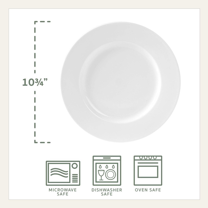 Everyday White Classic Rim 10.75 Inch Dinner Plates, Set of