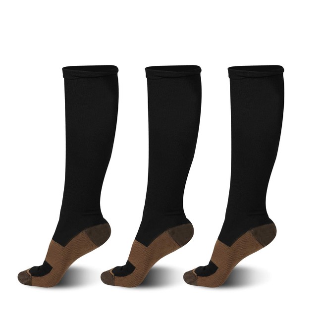Toosell 3 Pcs Copper Knee High Compression Socks,20-30mmHg,Men&Women