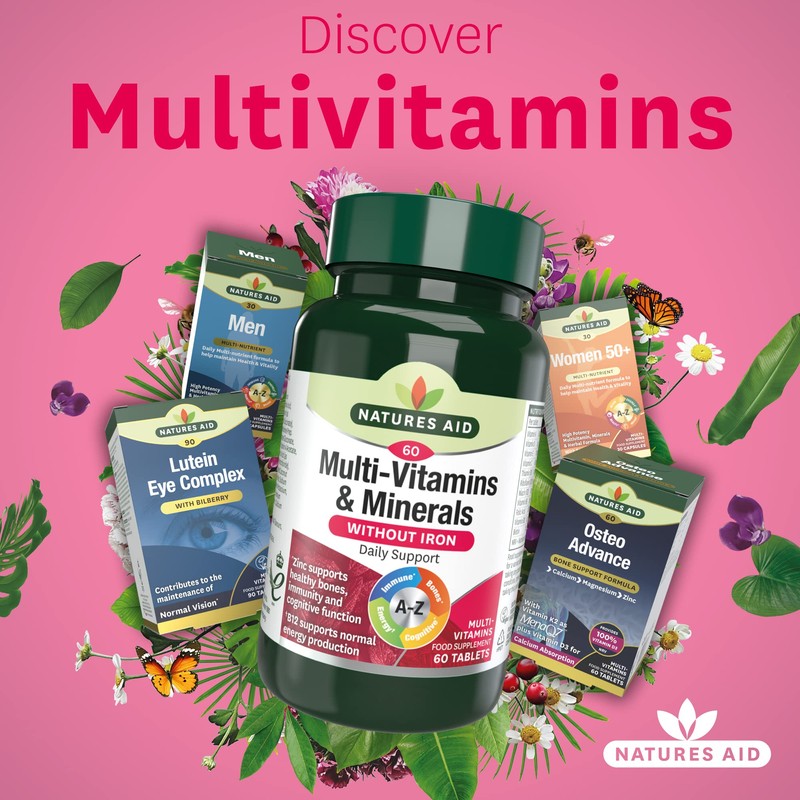 Natures Aid Multi-Vitamins and Minerals 60 Tablets (Without Iron, One-a-Day