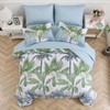 WONGS BEDDING Botanical Comforter Set King, 7 Pieces Blue Palm