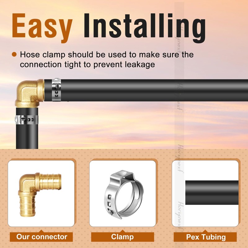 Horiznext 1/2 inch pex elbow fitting, brass coupling adapts water