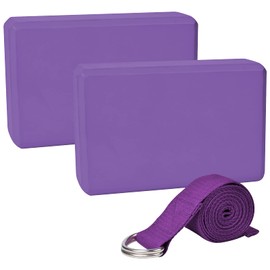 Dokpav 2pcs Bloques De Yoga De Alta Densidad, Bloques De Pilates, , Bloques De Yoga De Goma Eva Antideslizantes Con Correa De Estiramiento Para Apoyar y Profundizar Posturas, Fitness, Meditación (morado, 9 x 6 x 3 pulgadas)