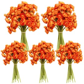 Ovveroche 5 Bouquets Orange Ranunculus Artificial Flowers, 30 Pcs Silk Mini Faux Ranunculus Bouquet for Wedding, Bridal Shower, Centerpieces, and DIY Decorations