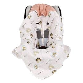 Mama Poppins Germany Swaddling Blanket with Glückkind Lettering, 100% Organic Cotton, 90 x 90 cm, Cuddly Blanket for Pram, Baby Seat, Universal Baby Blanket, Double-Sided, Muslin and Waffle Fabric