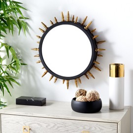 Safavieh Home Collection Ceinth Black 20-inch Round Spike Decorative Accent Wall Mirror for Bedroom Living Room Bathroom Entryway