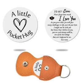 To My Son Gifts from Mom Never Forget How Much I Love You Keychain for Son Birthday Christmas Gifts Pocket Hug Keychain Token for Son Motivational Inspirational Gifts for Stepson with Leather Keyrings