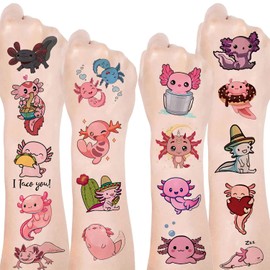 YYMYMGJ Axolotl Party Favor Temporary Tattoo Stickers, 24 Sheets for Axolotl Birthday Party Decorations