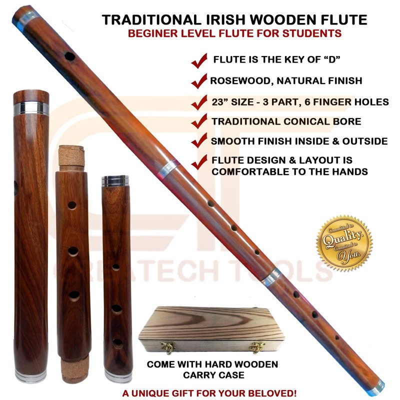 Traditional Irish Wooden "D" Flute with Hard Wood Case -