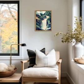 AtterrirArt Framed Landscape Wall Art, Japanese Abstract Waterfall Picture Painting Print, Modern Minimalist Wall Decor, Canvas Wall Art, Ready To Hang, 12 * 16 Inch