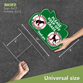 2 PC Keep Off Grass Sign with Stake, 8x12 Double Sided Coroplast Be Respectful, No Peeing, No Pooping Dog Signs for Yard