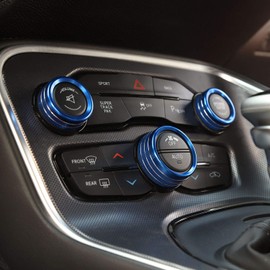 Keptrim AC Knobs Air Conditioner Switch Button for 2015-2020 Dodge Challenger Charger Chrysler 300 300s, for 2013-2018 Ram, Blue Aluminum, 3pcs