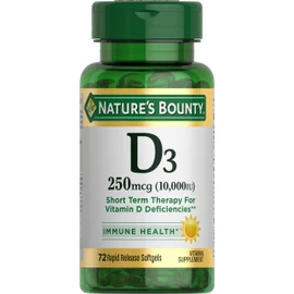 Nature's Bounty Vitamin D for Immune Support, Vitamin D Provides Immune Support and Promotes Healthy Bones, 10000IU, 72 Softgels (Pack of 1)