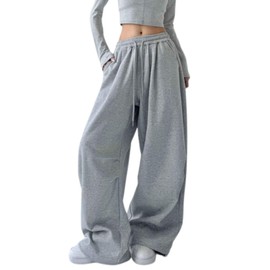 Chmnigma Wide Leg Sweatpants for Women Men Baggy Casual Drawstring Sweat Pants Trendy Athletic Grunge Clothes(Grey-S)