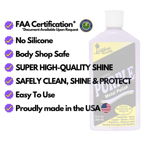 CALIFORNIA CUSTOM Products – The Original Purple Metal Polish, No Silicone, Body Shop Safe, Great for Aluminum, Brass, Copper, Chrome, Silver, Stainless and Gold, Made in The USA